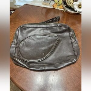 Vtg 1970's Racquet Tennis Handmade Cowhide Leather Bag Tote duffle Brown Unique